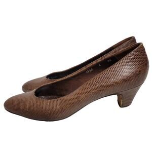 Vintage Bottega Veneta Heels Brown Pump Snakeskin Embossed Leather 8.5 AA Narrow